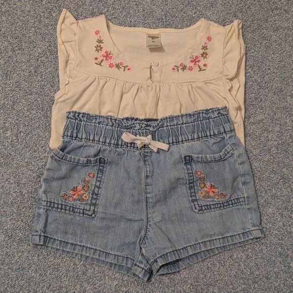OshKosh B'Gosh Flutter Tank Floral Shirt + Pull On Floral Shorts Outfit Size 5T - Picture 1 of 3
